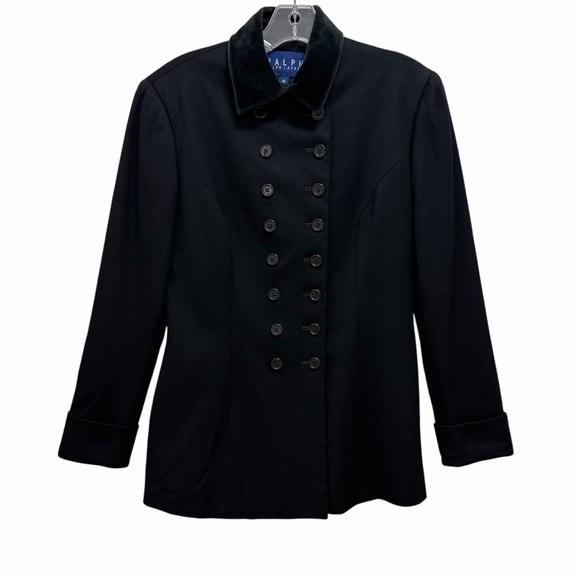 Ralph Lauren Vintage Wool Coat Jacket Velvet Collar USA Union Tag Black Size 4 - Picture 11 of 11